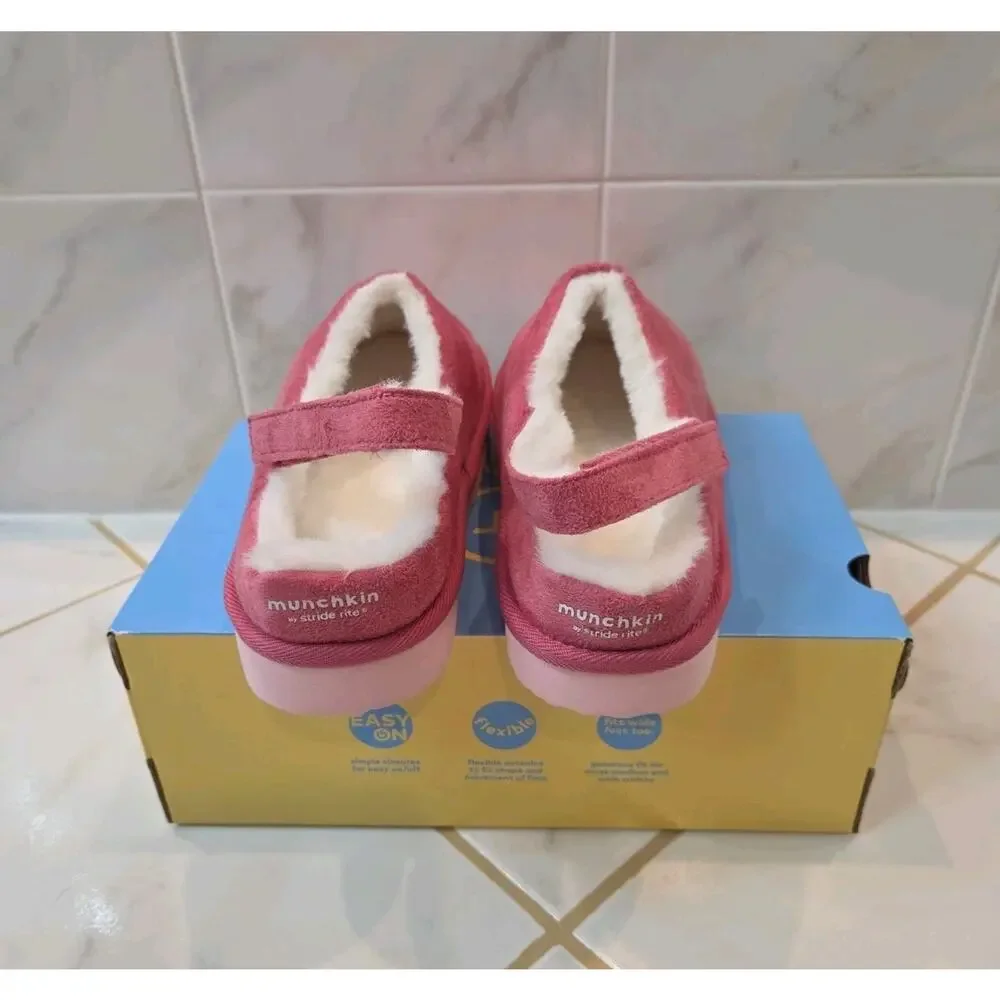 Munchkin by Stride Girl's Pink Slip on Slippers with Ankle Straps Size 4